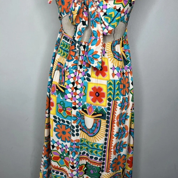 Paper Heart Anthropologie Aztec Sunrise Maxi Long Hi Lo Dress Ruffle Sz M - Picture 10 of 15